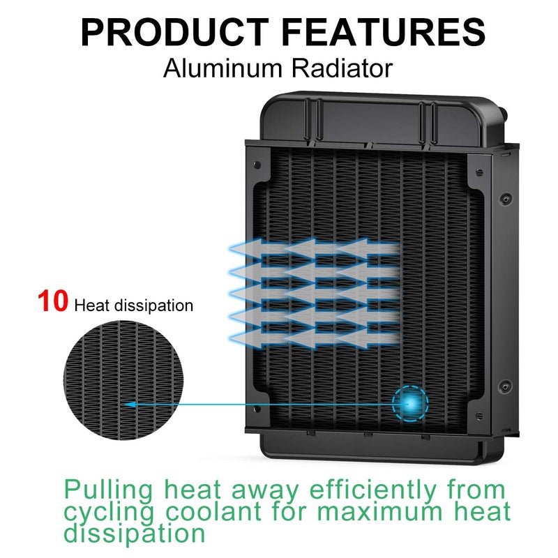 Clyxgs Water Cooling Radiator, 10 Pipe Aluminum Heat Exchanger Radiator for PC CPU Computer Water Cool System 120mm - Image 4